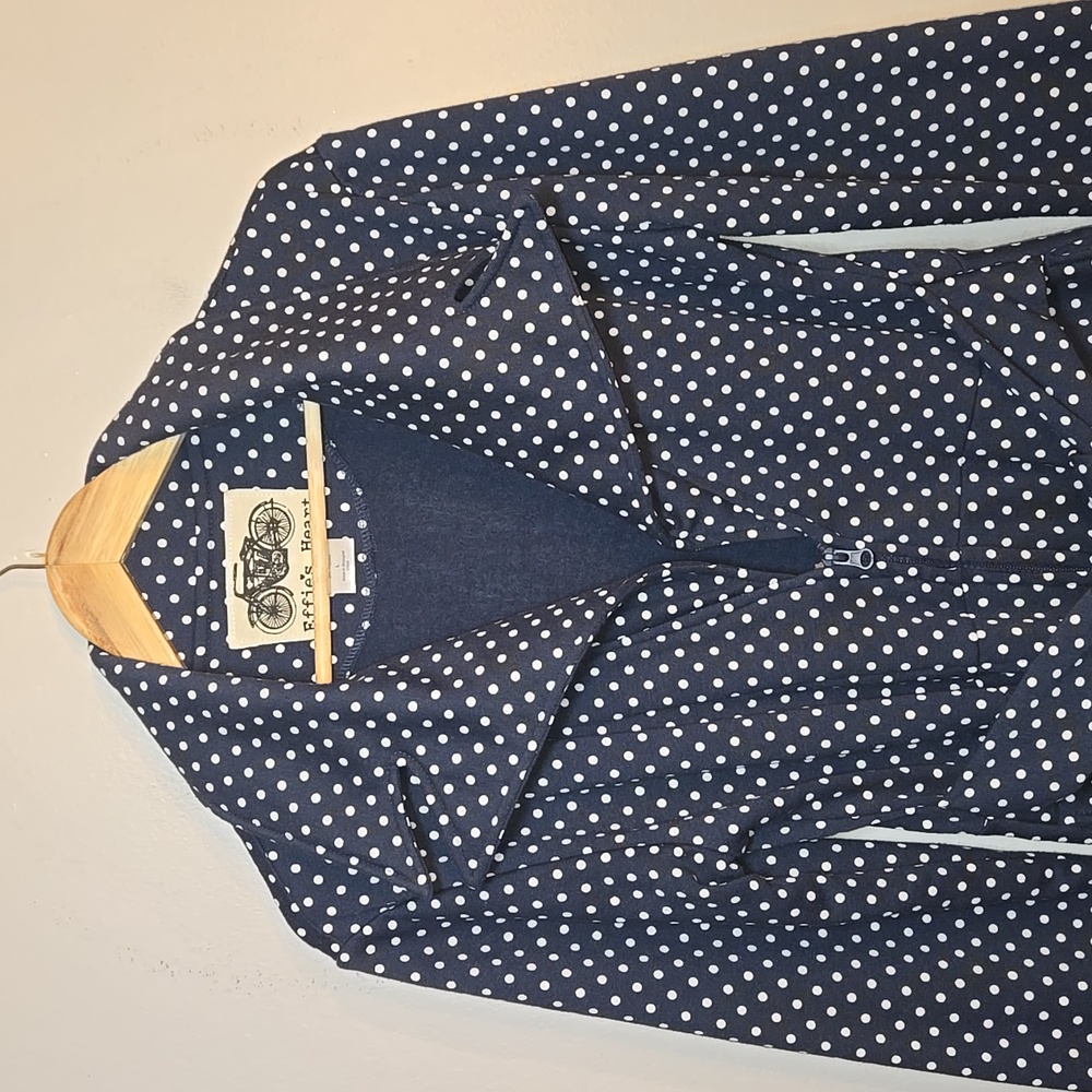 Effie's Heart Navy Polka Dot Trench with Red Lining - Picture 4 of 11